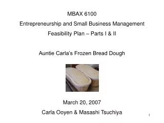 MBAX 6100 Entrepreneurship and Small Business Management Feasibility Plan – Parts I &amp; II Auntie Carla’s Frozen Bread