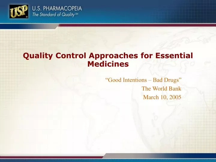 quality control approaches for essential medicines