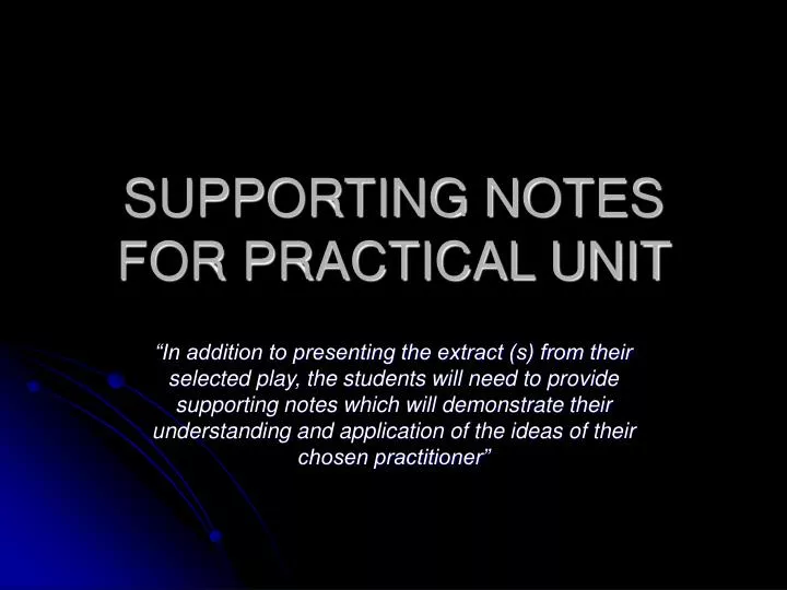 supporting notes for practical unit