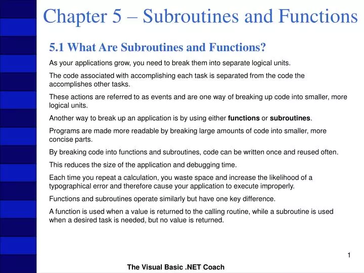 chapter 5 subroutines and functions
