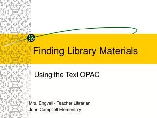 Finding Library Materials