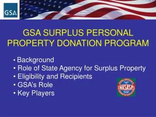 GSA SURPLUS PERSONAL PROPERTY DONATION PROGRAM
