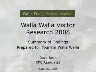 Walla Walla Visitor Research 2008