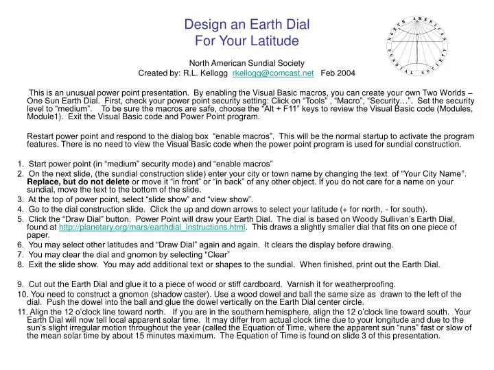 design an earth dial for your latitude