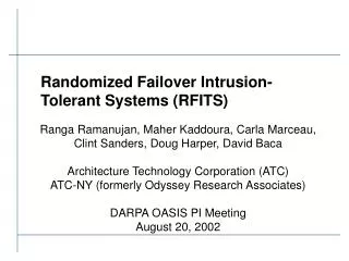 Randomized Failover Intrusion-Tolerant Systems (RFITS)