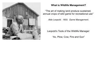 What is Wildlife Management? “The art of making land produce sustained, annual crops of wild game for recreational use”