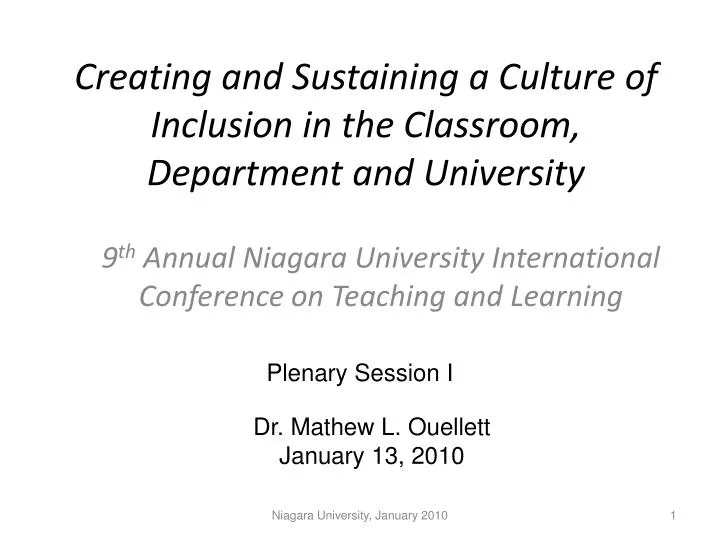 creating and sustaining a culture of inclusion in the classroom department and university