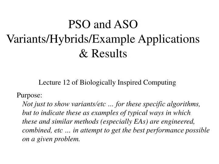 pso and aso variants hybrids example applications results