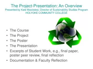The Project-Presentation: An Overview Presented by Kate Maiolatesi, Director of Sustainability Studies Program HOLYOKE C