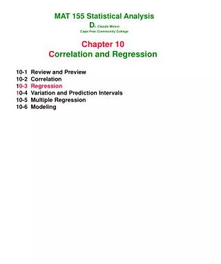 Chapter 10 C orrelation and Regression