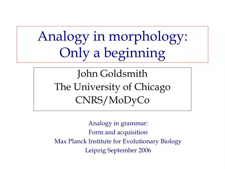 analogy in morphology only a beginning