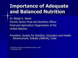 Importance of Adequate and Balanced Nutrition