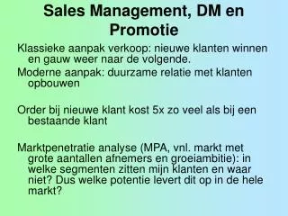 Sales Management, DM en Promotie