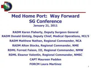 Med Home Port: Way Forward SG Conference January 21, 2011 RADM Karen Flaherty, Deputy Surgeon General