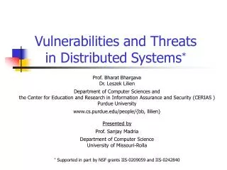 Vulnerabilities and Threats in Distributed Systems *