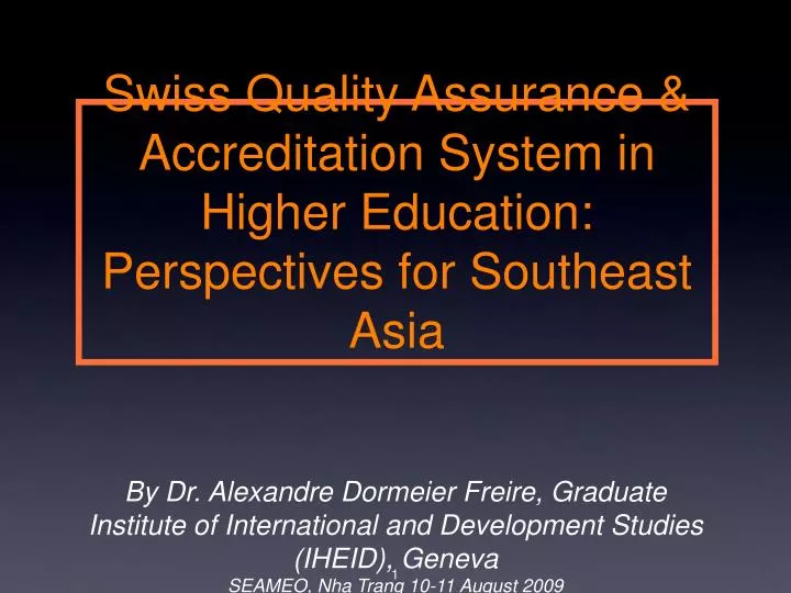 swiss quality assurance accreditation system in higher education perspectives for southeast asia