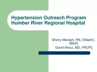 Hypertension Outreach Program Humber River Regional Hospital