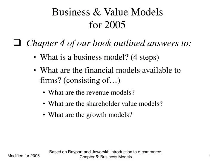 business value models for 2005
