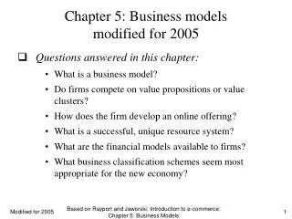 Chapter 5: Business models modified for 2005