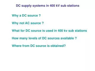 DC supply systems in 400 kV sub stations