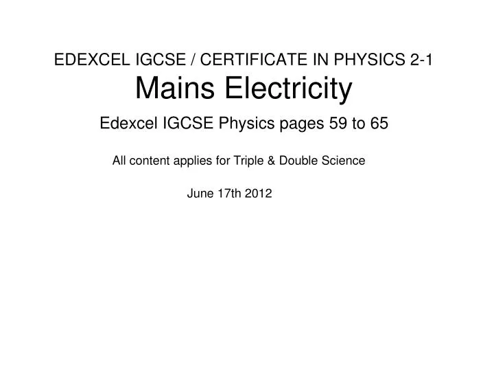 edexcel igcse certificate in physics 2 1 mains electricity