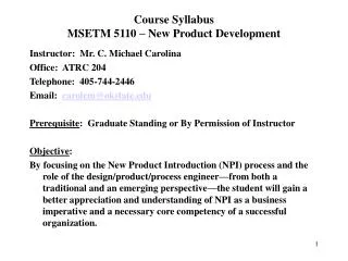 Course Syllabus MSETM 5110 – New Product Development