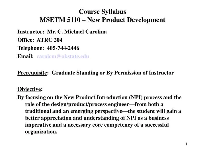 course syllabus msetm 5110 new product development