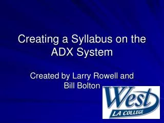 Creating a Syllabus on the ADX System