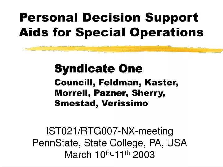 personal decision support aids for special operations