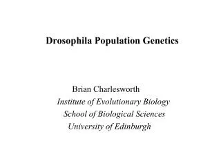 Drosophila Population Genetics Brian Charlesworth Institute of Evolutionary Biology