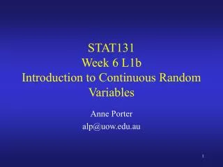 STAT131 Week 6 L1b Introduction to Continuous Random Variables