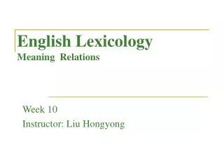 English Lexicology Meaning Relations