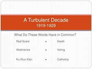 A Turbulent Decade 1919-1929
