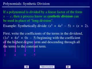 Polynomials: Synthetic Division