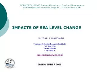 ODINAFRICA/GLOSS Training Workshop on Sea-Level Measurement and Interpretation. Oostende, Belgium, 13-24 November 2006