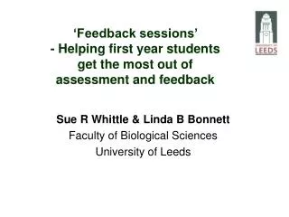 ‘Feedback sessions’ - Helping first year students get the most out of assessment and feedback