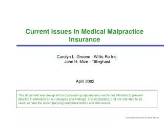 Current Issues In Medical Malpractice Insurance