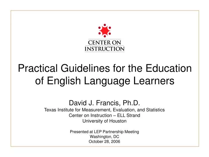 practical guidelines for the education of english language learners