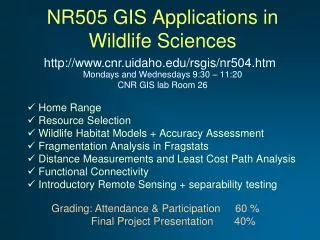NR505 GIS Applications in Wildlife Sciences