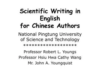 Scientific Writing in English for Chinese Authors