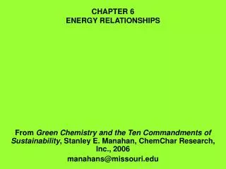 CHAPTER 6 ENERGY RELATIONSHIPS
