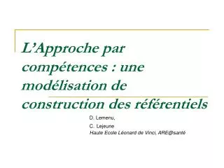 L’Approche par compétences : une modélisation de construction des référentiels