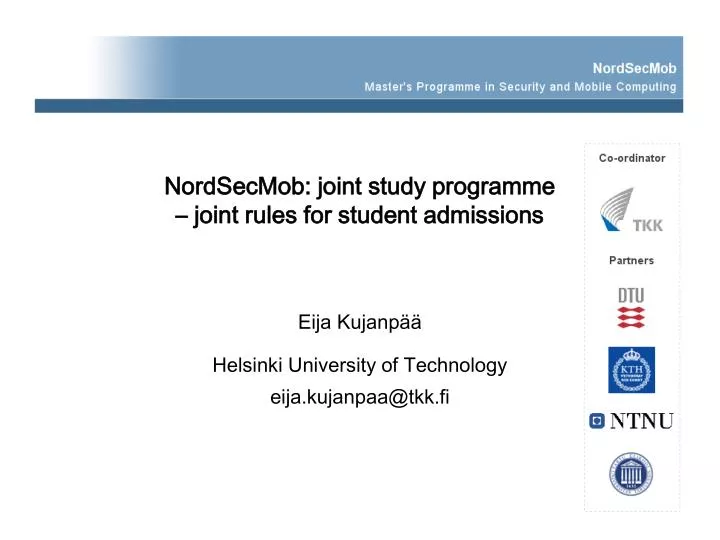 nordsecmob joint study programme joint rules for student admissions