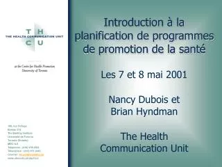Introduction à la planification de programmes de promotion de la santé