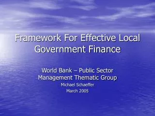 Framework For Effective Local Government Finance