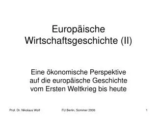 Europäische Wirtschaftsgeschichte (II)