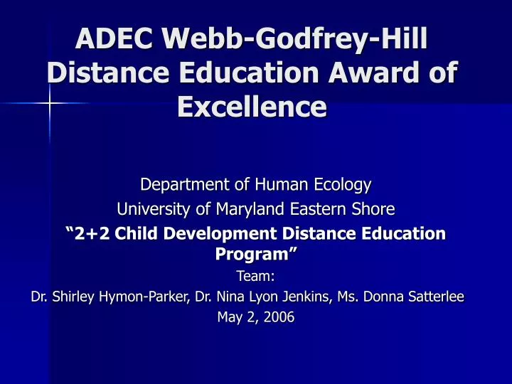 adec webb godfrey hill distance education award of excellence