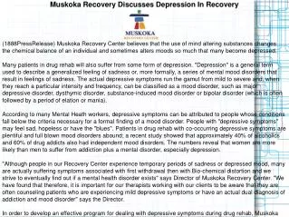 Muskoka Recovery Discusses Depression In Recovery