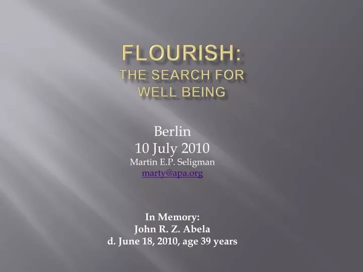 flourish the search for well being