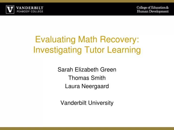 evaluating math recovery investigating tutor learning